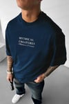 Erkek Mythical Pegasus Baskılı Lacivert Bisiklet Yaka Oversize Salaş T-Shirt