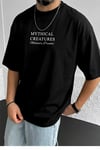 Erkek Mythical Pegasus Baskılı Siyah Bisiklet Yaka Oversize Salaş T-Shirt