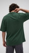 Erkek Nefti Yeşil Geyik Baskılı Oversize Fit Bol Geniş Kalıp Salaş Kesim T-shirt