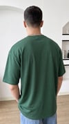 Erkek Nefti Yeşil Geyik Baskılı Oversize Fit Bol Geniş Kalıp Salaş Kesim T-shirt