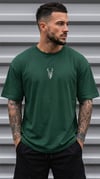 Erkek Nefti Yeşil Geyik Baskılı Oversize Fit Bol Geniş Kalıp Salaş Kesim T-shirt