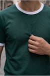 Erkek Nefti Yeşil Renkli Tişört Bisiklet Yaka Kol Garnili Regular T-shirt