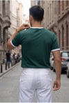 Erkek Nefti Yeşil Renkli Tişört Bisiklet Yaka Kol Garnili Regular T-shirt