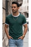 Erkek Nefti Yeşil Renkli Tişört Bisiklet Yaka Kol Garnili Regular T-shirt