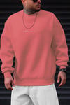 Erkek Pembe Dreamer Baskılı 0 Sıfır Yaka Oversize Salaş Bol Kesim Polar Sweatshirt