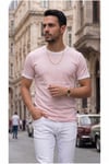 Erkek Pembe Renkli Tişört Bisiklet Yaka Kol Garnili Regular T-sihrt