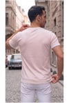 Erkek Pembe Renkli Tişört Bisiklet Yaka Kol Garnili Regular T-sihrt