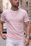 Erkek Pembe Renkli Tişört Bisiklet Yaka Kol Garnili Regular T-sihrt