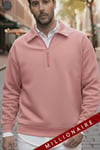 Erkek Pembe Yarım Fermuar Polo Yaka 3 İplik İçi Polarlı Şardonlu Oversize Sweatshirt