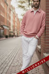 Erkek Pembe Yarım Fermuar Polo Yaka 3 İplik İçi Polarlı Şardonlu Oversize Sweatshirt