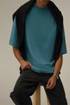 Erkek Petrol Mavisi Bisiklet Yaka Düz Basic Baskısız Oversize Salas T-Shirt