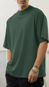 Erkek Petrol Yeşili Basic Düz Baskısız Oversize Salas Boyfriend T-Shirt