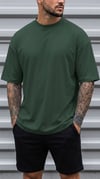 Erkek Petrol Yeşili Basic Düz Baskısız Oversize Salas Boyfriend T-Shirt