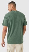 Erkek Petrol Yeşili Regular Asit Yıkamalı Eskitme Efektli Boyalı T-Shirt
