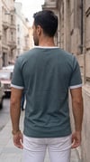 Erkek Petrol Yeşili Renkli Tişört Bisiklet Yaka Kol Garnili Regular T-shirt