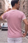 Erkek Şeker Pembe Renkli Tişört Bisiklet Yaka Kol Garnili Regular T-sihrt