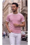 Erkek Şeker Pembe Renkli Tişört Bisiklet Yaka Kol Garnili Regular T-sihrt