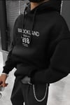 Erkek Siyah 1898 Baskılı Kapüşonlu Oversize 3 iplik Şardonlu Salaş Bol Kesim Hoodie Sweatshirt