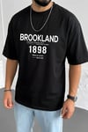 Erkek Siyah 1898 Brookland Baskılı Oversize Salas T-Shirt