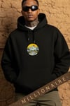 Erkek Siyah Adventure 3 iplik Şardonlu Kapüşonlu Kanguru Cepli Oversize Salaş Hoodie Sweatshirt