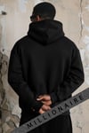 Erkek Siyah Adventure 3 iplik Şardonlu Kapüşonlu Kanguru Cepli Oversize Salaş Hoodie Sweatshirt