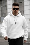 Erkek Siyah Alpha Wolf Kapüşonlu Oversize 3 iplik Şardonlu Salaş Bol Kesim Hoodie Sweatshirt