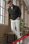 Erkek Siyah Balıkçı Yaka 3 Iplik Içi Polarlı Şardonlu Oversize Sweatshirt