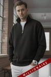 Erkek Siyah Balıkçı Yaka 3 Iplik Içi Polarlı Şardonlu Oversize Sweatshirt