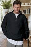 Erkek Siyah Balıkçı Yaka 3 Iplik Içi Polarlı Şardonlu Oversize Sweatshirt