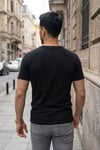 Erkek Siyah Bisiklet Yaka Örme Triko Dokulu Düz Kısa Kol Regular Kalıp Tişört