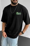 Erkek Siyah Bonsai Oversize Fit Bol Geniş Kalıp Salaş Kesim T-shirt