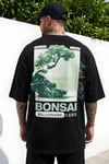 Erkek Siyah Bonsai Oversize Fit Bol Geniş Kalıp Salaş Kesim T-shirt