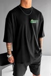 Erkek Siyah Bonsai Oversize Fit Bol Geniş Kalıp Salaş Kesim T-shirt