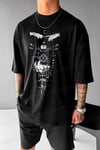 Erkek Siyah Da Vinci Sicience Oversize Fit Bol Geniş Kalıp Salaş Kesim T-shirt