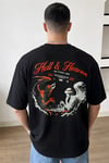 Erkek Siyah Devil And Angel Oversize Fit Bol Geniş Kalıp Salaş Kesim T-shirt