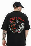 Erkek Siyah Devil And Angel Oversize Fit Bol Geniş Kalıp Salaş Kesim T-shirt