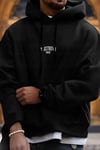 Erkek Siyah Dont Announce Kapüşonlu Oversize 3 iplik Şardonlu Salaş Bol Kesim Hoodie Sweatshirt
