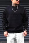Erkek Siyah Dreamer Baskılı 0 Sıfır Yaka Oversize Salaş Bol Kesim Polar Sweatshirt