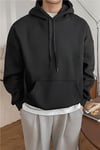 Erkek Siyah Düz Kapüşonlu Oversize 3 iplik Şardonlu Salaş Bol Kesim Hoodie Sweatshirt