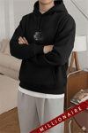 Erkek Siyah Earth Kapüşonlu Oversize 3 iplik Şardonlu Salaş Bol Kesim Hoodie Sweatshirt