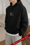 Erkek Siyah Earth Kapüşonlu Oversize 3 iplik Şardonlu Salaş Bol Kesim Hoodie Sweatshirt