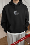 Erkek Siyah Earth Kapüşonlu Oversize 3 iplik Şardonlu Salaş Bol Kesim Hoodie Sweatshirt