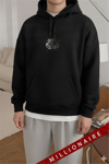 Erkek Siyah Earth Kapüşonlu Oversize 3 iplik Şardonlu Salaş Bol Kesim Hoodie Sweatshirt