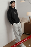 Erkek Siyah Earth Kapüşonlu Oversize 3 iplik Şardonlu Salaş Bol Kesim Hoodie Sweatshirt