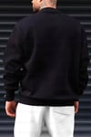 Erkek Siyah Free Life Baskılı Kalın Soft 3 İplik içi Şardonlu 0 Sıfır Yaka Oversize Salaş Sweatshirt