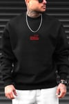 Erkek Siyah Freedom Baskılı Kalın Soft 3 İplik içi Şardonlu 0 Sıfır Yaka Oversize Salaş Sweat