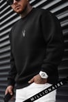 Erkek Siyah Geyik Baskılı Kalın Soft 3 İplik içi Şardonlu 0 Sıfır Yaka Oversize Salaş Sweatshirt