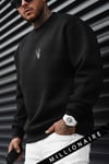 Erkek Siyah Geyik Baskılı Kalın Soft 3 İplik içi Şardonlu 0 Sıfır Yaka Oversize Salaş Sweatshirt