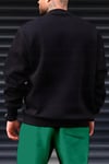 Erkek Siyah Happiness Baskılı 0 Sıfır Yaka Oversize Salaş Bol Kesim Polar Sweatshirt