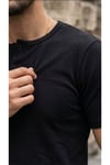 Erkek Siyah Henley Yaka Tişört Üç Düğmeli Patlı Fitilli Regular T-shirt